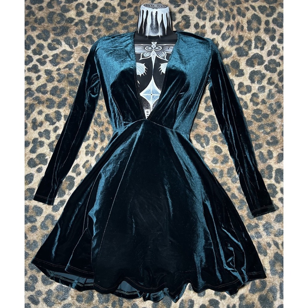 American Apparel Dress Women Size Skater Large Nile Blue V Neck Y2K Indie NEW